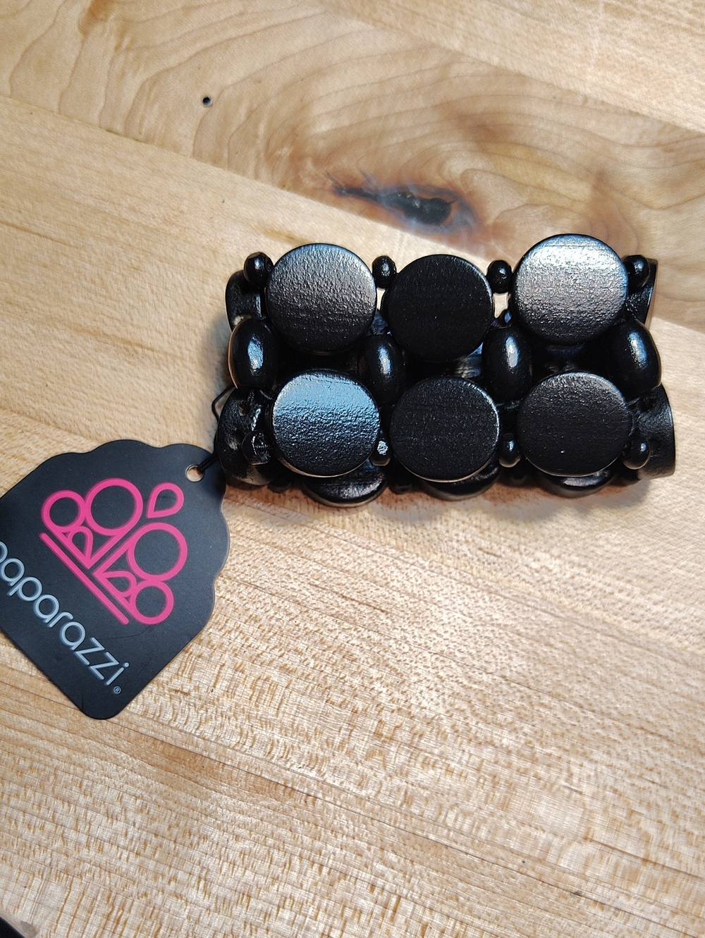 paparazzi Glossy Black Disc Stretch Bracelet